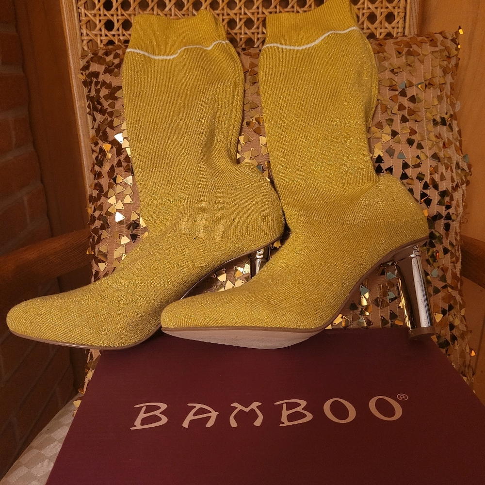 Cape Robbin Yellow Gold Light Sequined Fabric Sock Boots